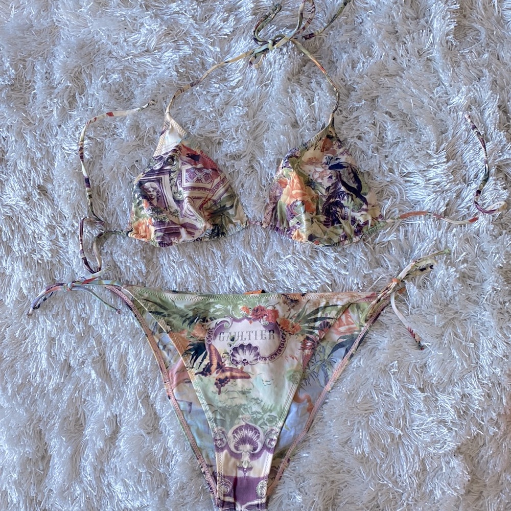 Jean Paul Gaultier Soleil Tropical String Bikini with Flamingos, Flowers & Water